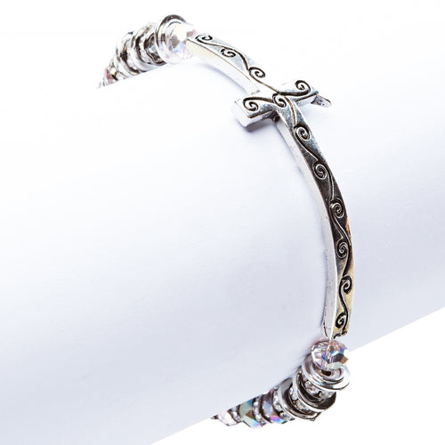 Cross Jewelry Crystal Rhinestone Gorgeous Cross Stretch Bracelet B466 Multi