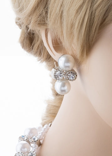 Bridal Wedding Jewelry Crystal Rhinestone Elegant Faux Pearl Necklace J543 White