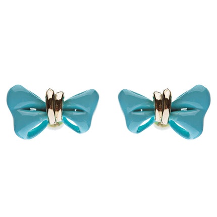 Adorable Mini Ribbon Bow Epoxy Handmade Fashion Stud Earrings Gold Turquoise