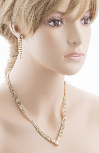 Bridal Wedding Jewelry Crystal Rhinestone Simple Sparkle Design Necklace Gold