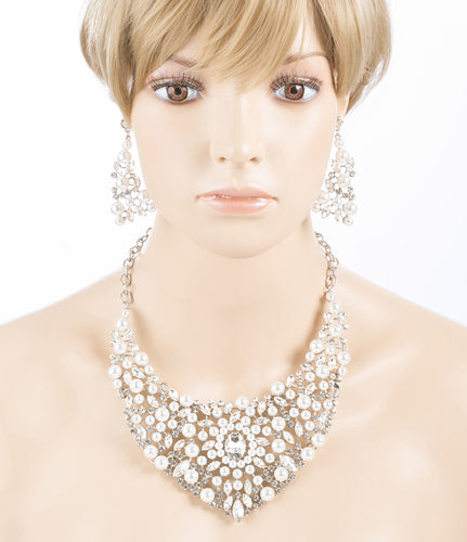Bridal Wedding Jewelry Crystal Rhinestone Captivating Bib Necklace Set J519 WT