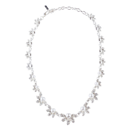 Bridal Wedding Jewelry Crystal Rhinestone Necklace Set Sweet Floral J425 Silver