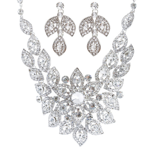 Bridal Wedding Jewelry Crystal Rhinestone Fantasic Stunning Necklace Silver