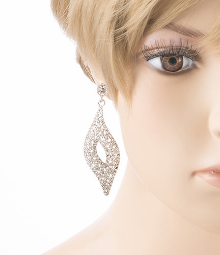Bridal Wedding Jewelry Crystal Rhinestone Open Wave Chic Dangle Earrings Silver