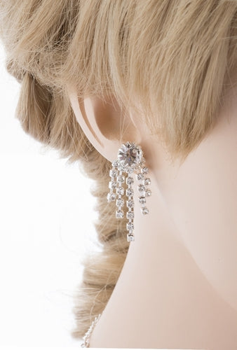 Bridal Wedding Jewelry Set Necklace Earring Crystal Rhinestone Tassel Silver