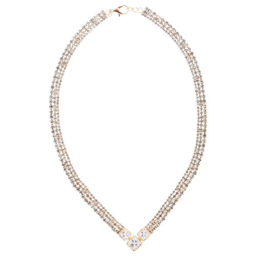 Bridal Wedding Jewelry Crystal Rhinestone Simple Sparkle Design Necklace Gold