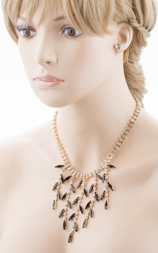 Bridal Wedding Jewelry Crystal Rhinestone Alluring Leaflet Necklace J518 Black