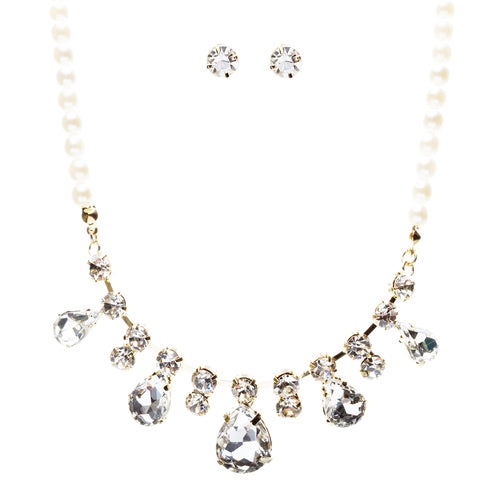 Bridal Wedding Jewelry Crystal Rhinestone Captivating Tear Drop Necklace J580 GD