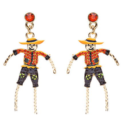 Halloween Costume Jewelry Crystal Rhinestone Detailed Scarecrow Earrings E794 OR