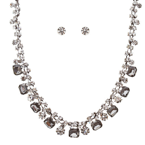 Sparkle Crystal Rhinestone Jewelry Set Beautiful Pattern Necklace J527 Gray