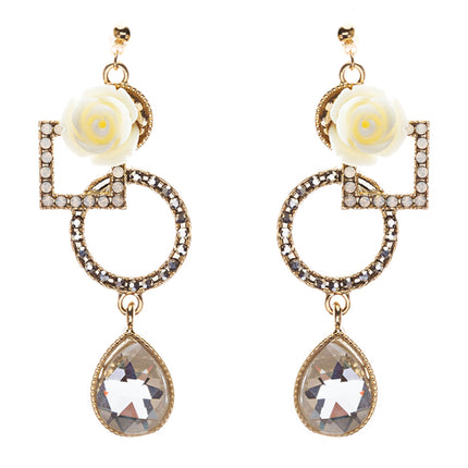 Semiprecious Flower & Crystal Drop Earrings Gold