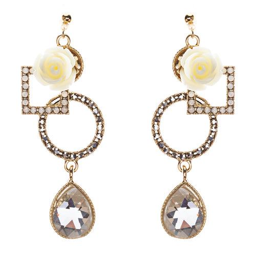 Semiprecious Flower & Crystal Drop Earrings Gold