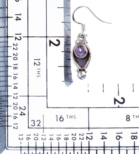 925 Sterling Silver Natural Gemstones Amethyst Dangle Earrings FJSVE2170
