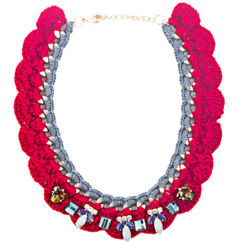 Gorgeous Style Crystal Formica Knitted Design Statement Jewelry Necklace Red
