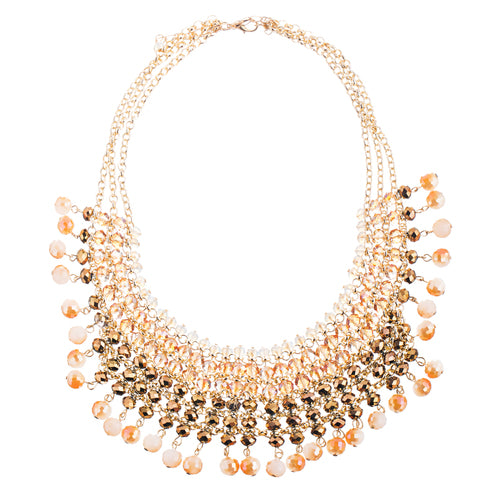 Beautiful Multi Layered Bib Design Bead Statement Necklace Set Peach Brown