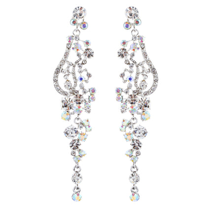 Bridal Wedding Jewelry Crystal Rhinestone Vintage Long Dangle Earring Silver