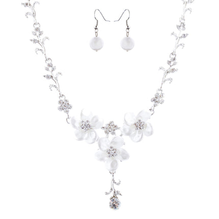 Bridal Wedding Jewelry Crystal Rhinestone Lovely Floral Necklace Set J695 Silver