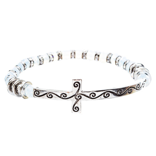Cross Jewelry Crystal Rhinestone Gorgeous Cross Stretch Bracelet B466 Silver