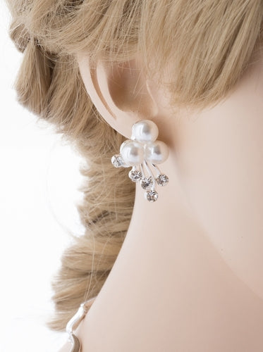 Bridal Wedding Jewelry Set Crystal Rhinestone Pearl Floral Vine Design Necklace