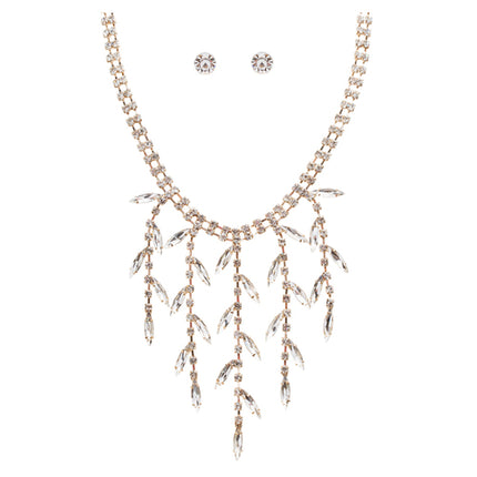 Bridal Wedding Jewelry Crystal Rhinestone Alluring Leaflet Necklace J518 Gold