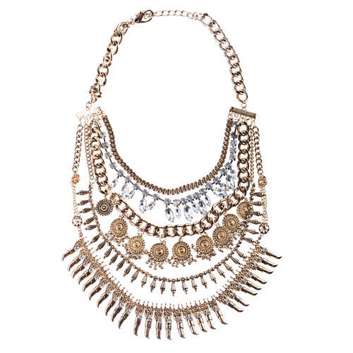 Statement Urban Chic Stylish Design Bead Crystal Rhinestone Necklace Set Gold