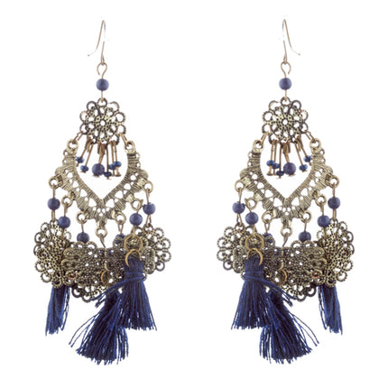 Beautiful Statement Fashion Style Tassel  Beads Dangle Earrings E952 Blue