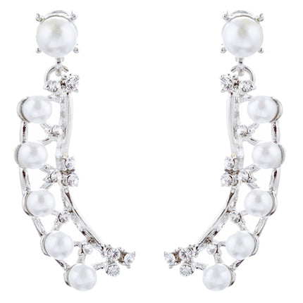 Bridal Wedding Jewelry Set Crystal Pearl Chunky V Drop Swirl Necklace Silver