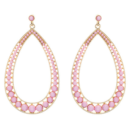 Crystal Accented Teardrop Dangle Earring Gold Pink