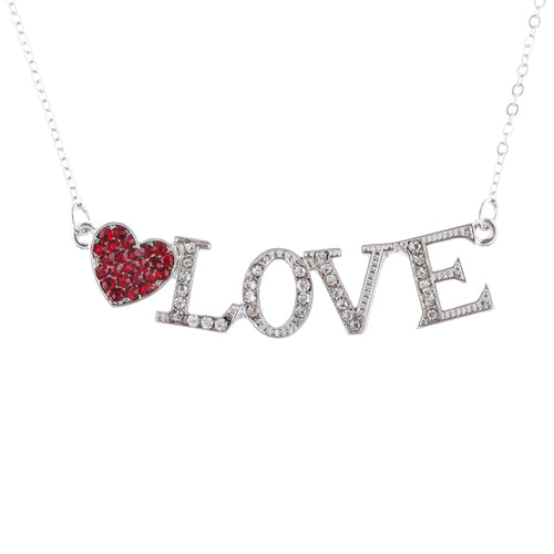 Valentines Jewelry Love Heart Charm Crystal Rhinestone Necklace N95 Red