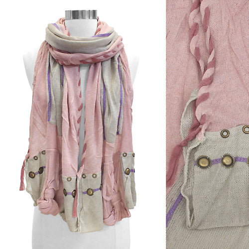 Stitched Edge Handmade Crafted Fashion Scarf Pink