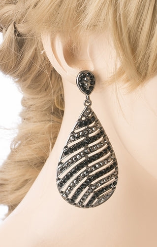 Modern Fashion Crystal Rhinestone Stunning Leaf Design Dangle Earrings E729 BLK