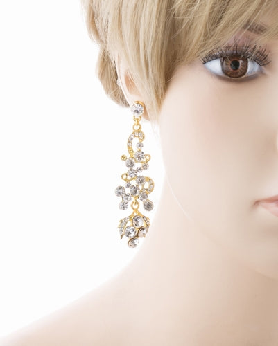 Bridal Wedding Jewelry Prom Classy Crystal Rhinestone Dangle Earrings E968 Gold