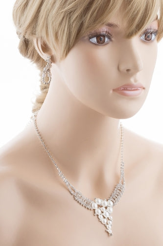 Bridal Wedding Jewelry Set Crystal Rhinestone Pearl Exquisite Design Silver
