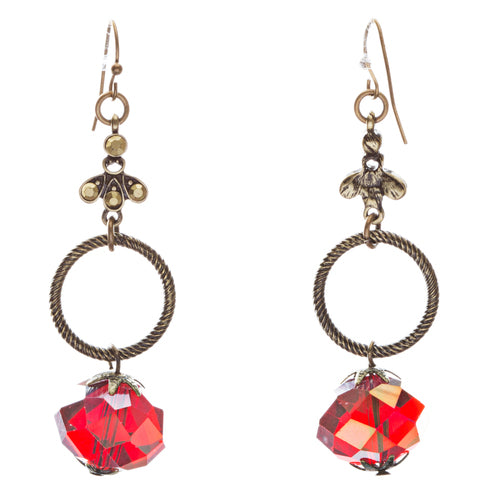 Contemporary Fashion Linear Open Circle Glass Beads Dangle Earrings E839 Red