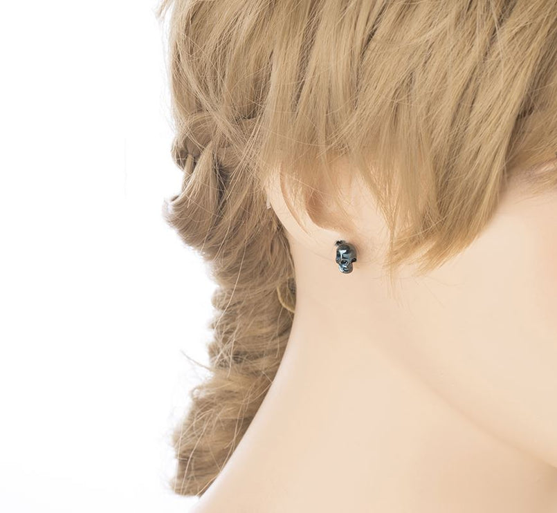 Halloween Costume Jewelry Fun Fashion Skull Mini Stud Earrings Hematite - Accessoriesforever