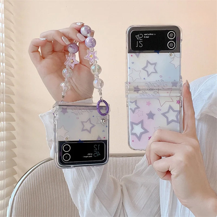Beautiful Dream Star Beaded Wristlet Strap Phone Case Cover for Samsung Z Flip