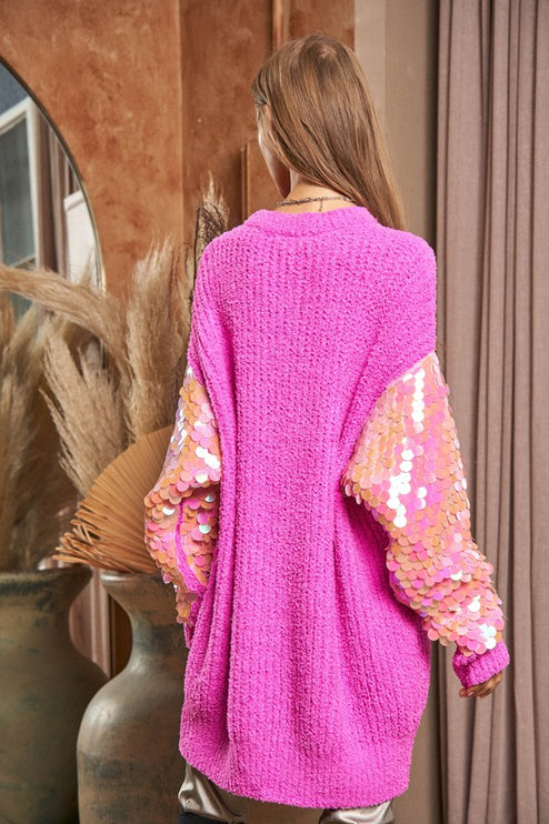 Beautiful Sequin Sleeve Design Tunic Top Knit Sweater