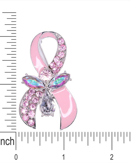 Elegance Silver Tone Breast Cancer Awareness Pink Ribbon Brooch Pin BH213 Pink
