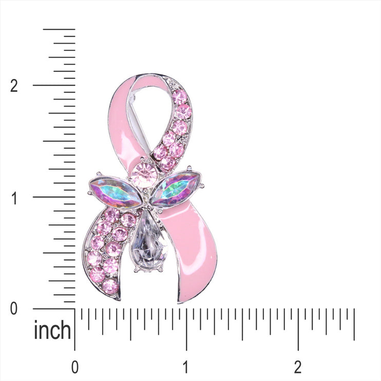 Elegance Silver Tone Breast Cancer Awareness Pink Ribbon Brooch Pin BH213 Pink - Accessoriesforever