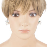 Halloween Costume Jewelry Spider Crystal Pearl Dangle Charm Earring Silver White