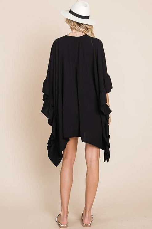 Versatile Kimono Fashion Top with Ruffled Sleeves