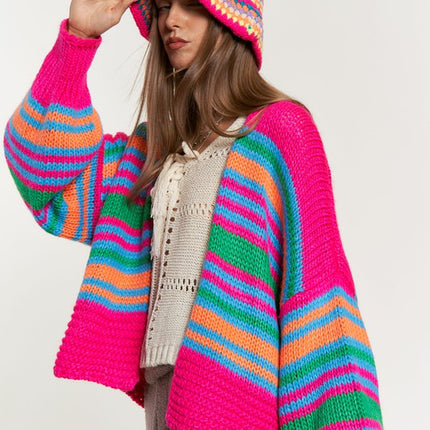 Cozy Stylish Stripe Design Open Knit Fashion Top Sweater Cardigan - Accessoriesforever