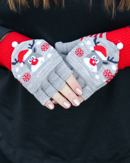 Rudolph Fingerless Gloves with Convertible Mittens