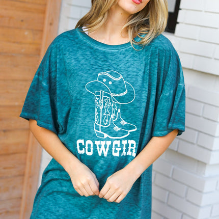 Emerald Cotton Blend COWGIRL Graphic Long Tee