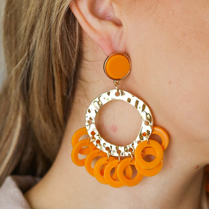 Tangerine Gold Disc Hoop Dangle Earrings