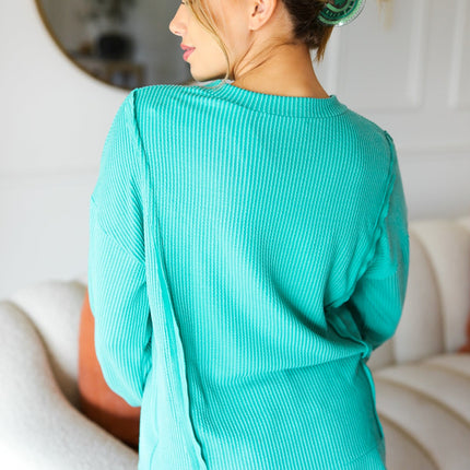 Live For Today Mint Mineral Washed Rib Pullover