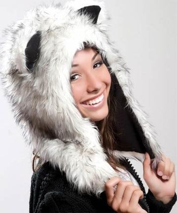 Faux Fur Plush 3D Half Animal Hood Hat Ear Flaps - Accessoriesforever