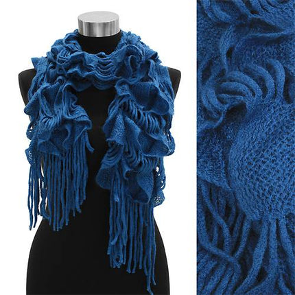 Stylish Solid Woven Ruffle Knit Fashion Scarf with Fringe - Accessoriesforever