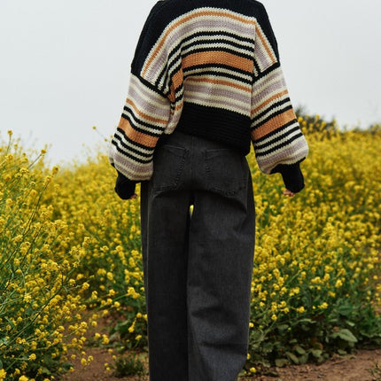 Cozy Stylish Stripe Design Open Knit Fashion Top Sweater Cardigan - Accessoriesforever