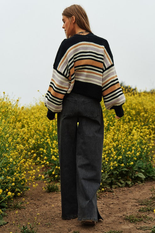 Cozy Stylish Stripe Design Open Knit Fashion Top Sweater Cardigan - Accessoriesforever